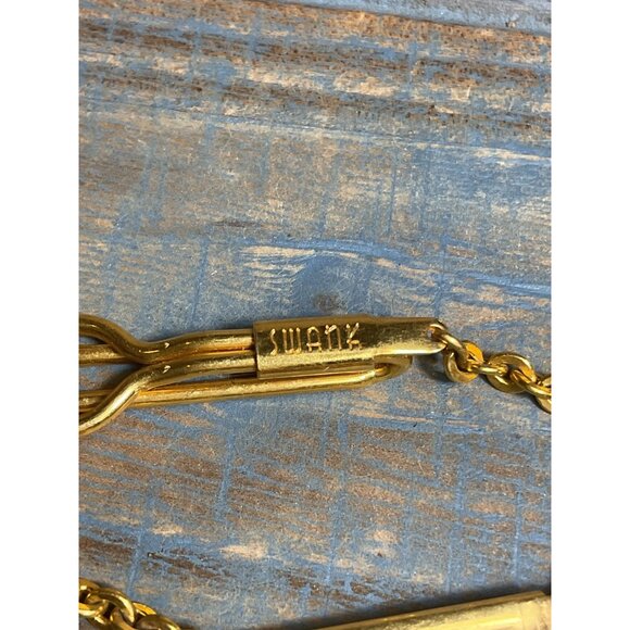 Gold Tone Swank Tie Bar Clip With Chain - Picture 4 of 4